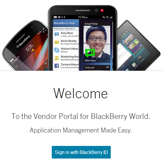 Image of new BlackBerry World vendor portal